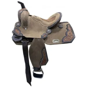 13" Double T Rough Out Barrel Style Saddle With Cheetah Printed Inlay