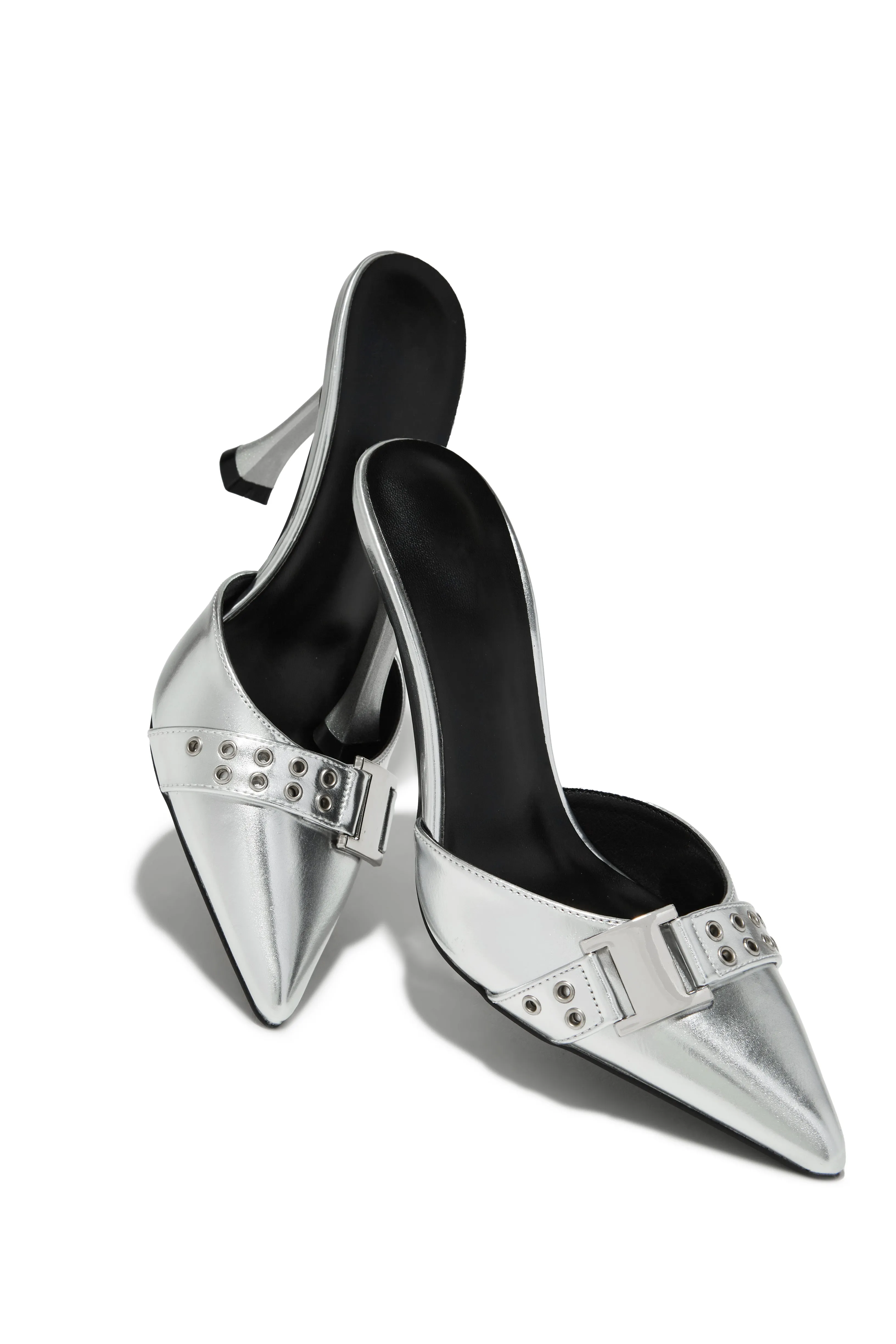 Amyra Pointed Toe High Heel Mules - Silver