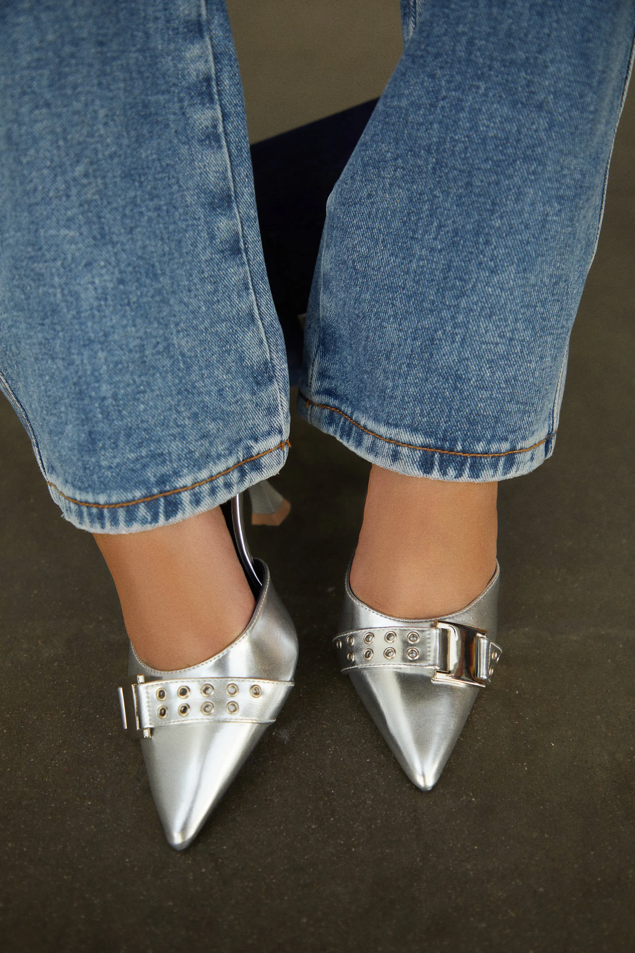 Amyra Pointed Toe High Heel Mules - Silver