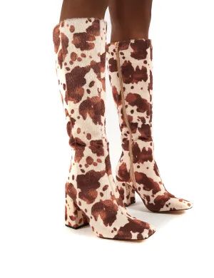 Apology Cowhide Knee High Block Heel Boots