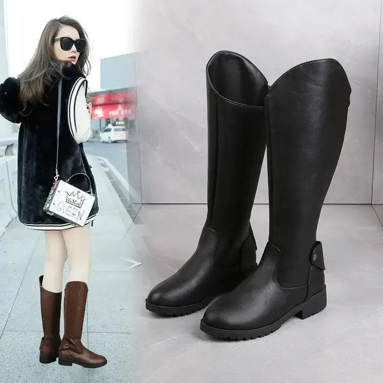 But Knee High Thick Heel Fashion Simple Side Zipper Knight Boots Women