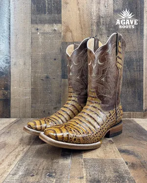 CAIMAN BELLY "HONEY" | MEN SQUARE TOE COWBOY BOOTS