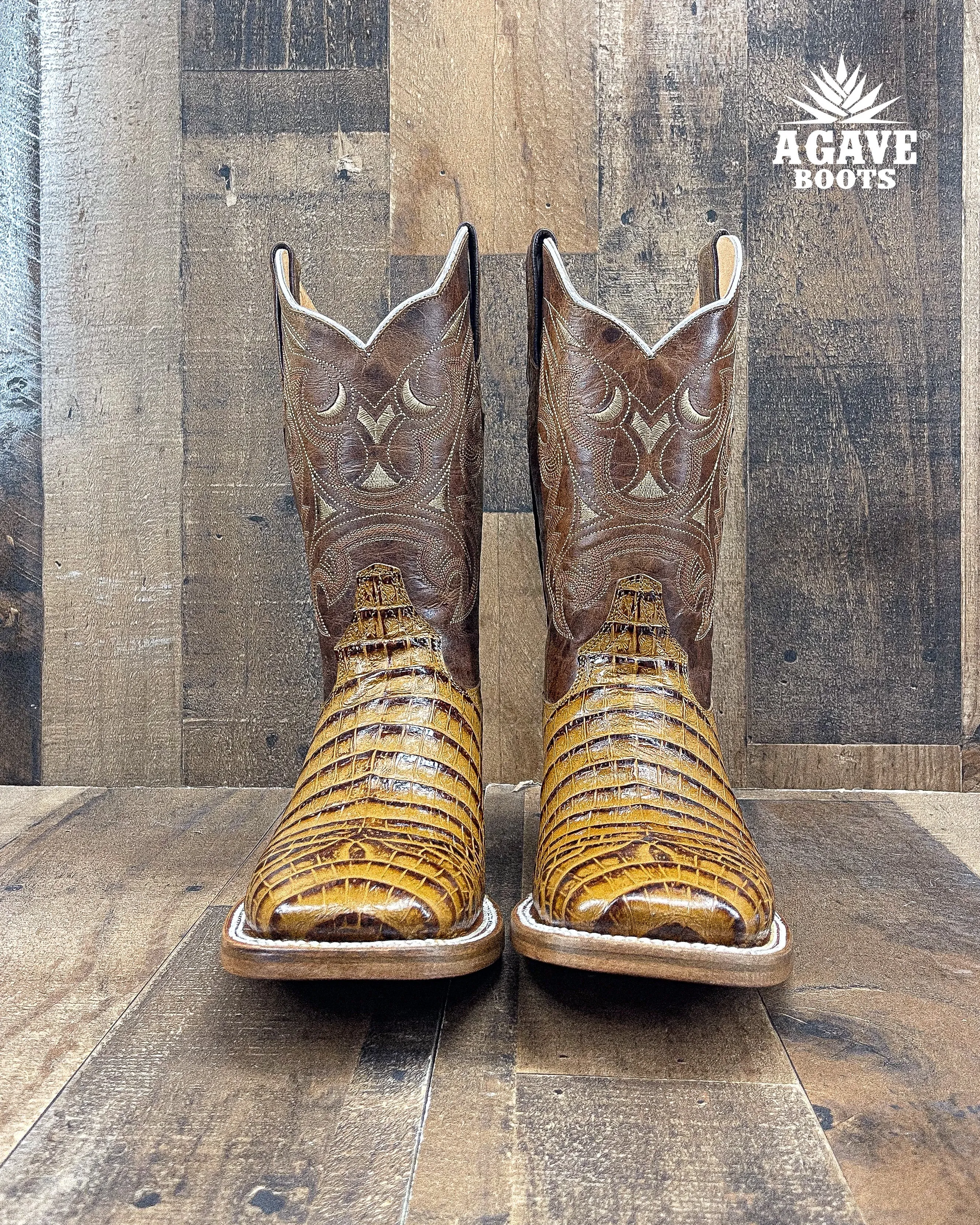 CAIMAN BELLY "HONEY" | MEN SQUARE TOE COWBOY BOOTS