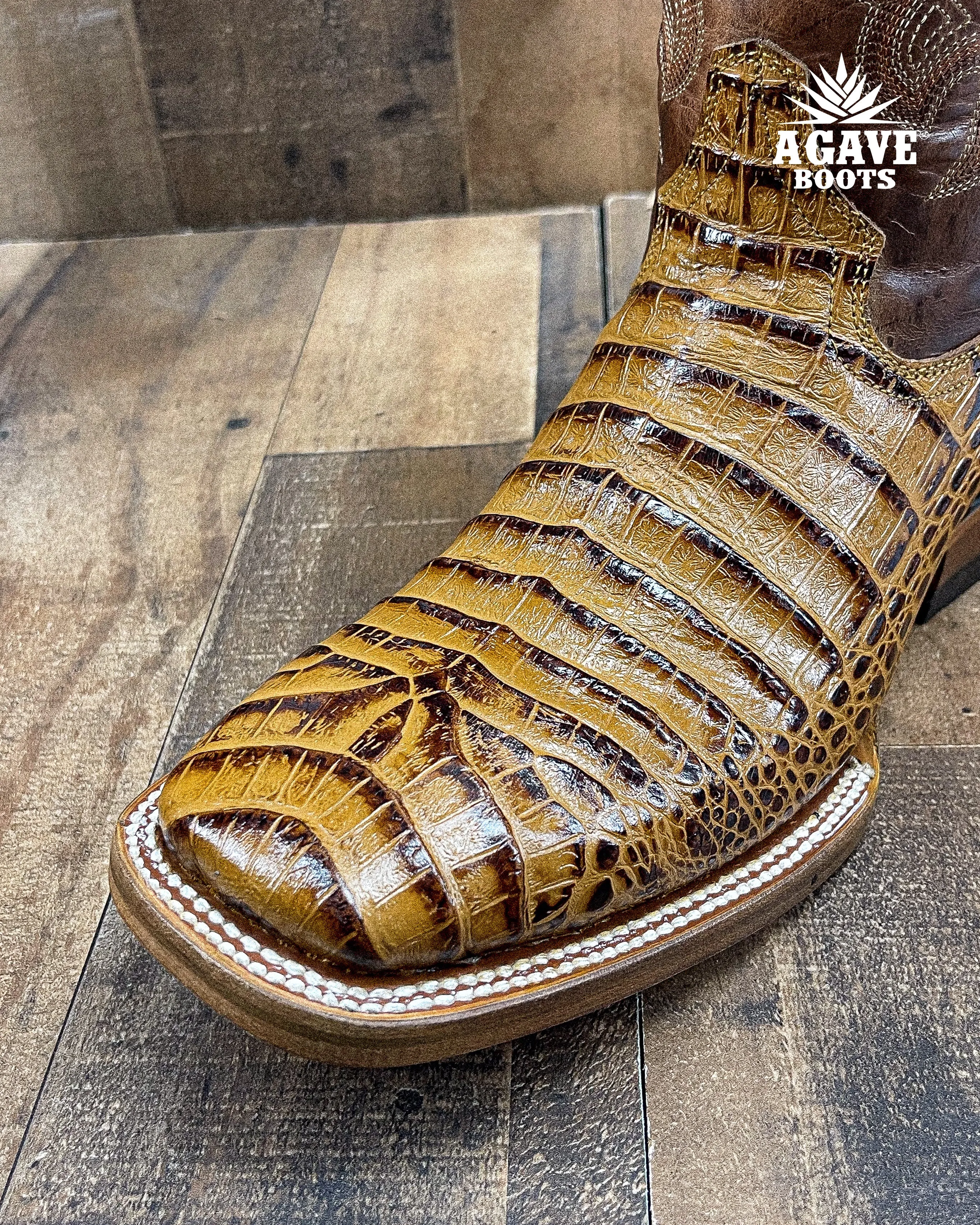 CAIMAN BELLY "HONEY" | MEN SQUARE TOE COWBOY BOOTS