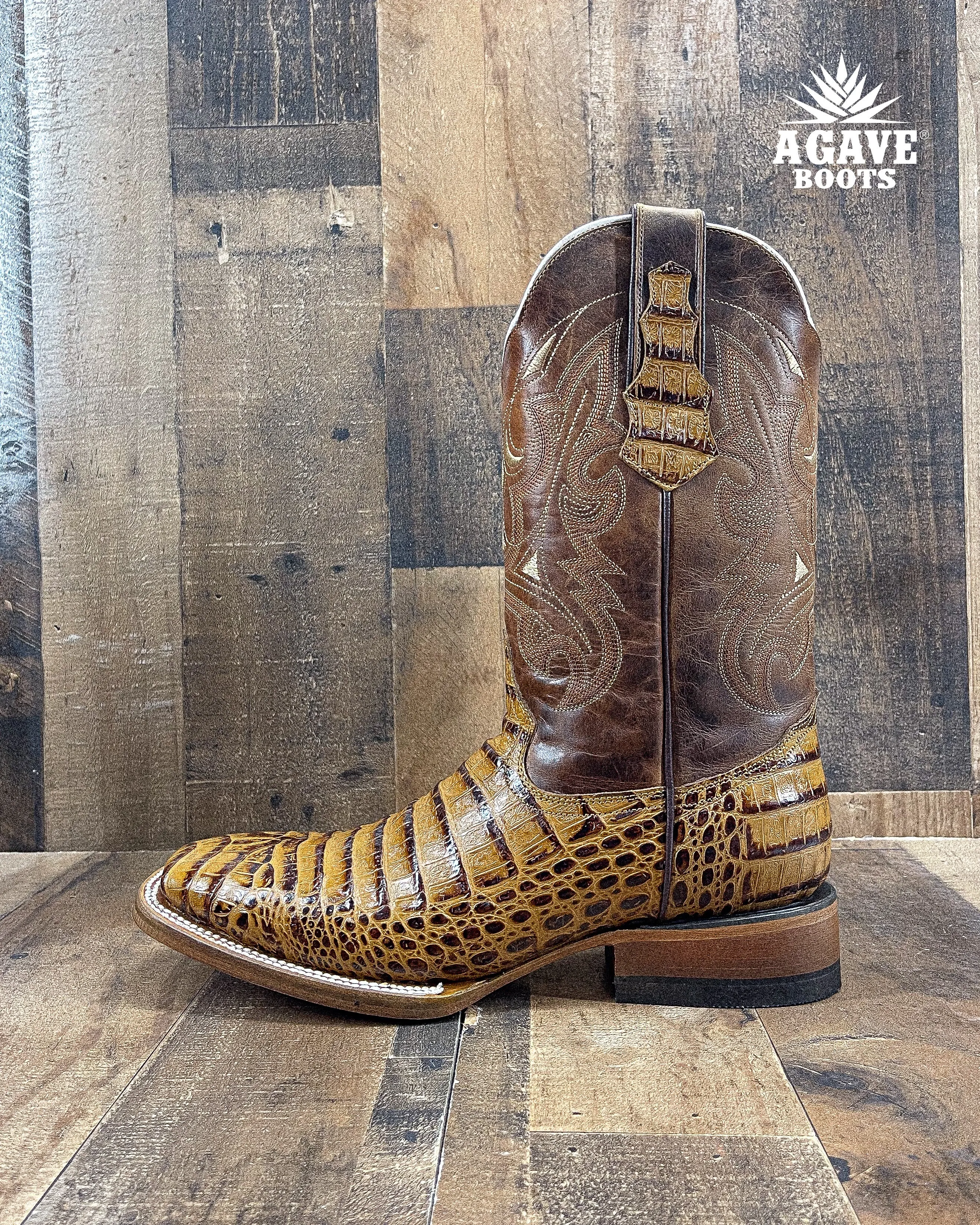 CAIMAN BELLY "HONEY" | MEN SQUARE TOE COWBOY BOOTS