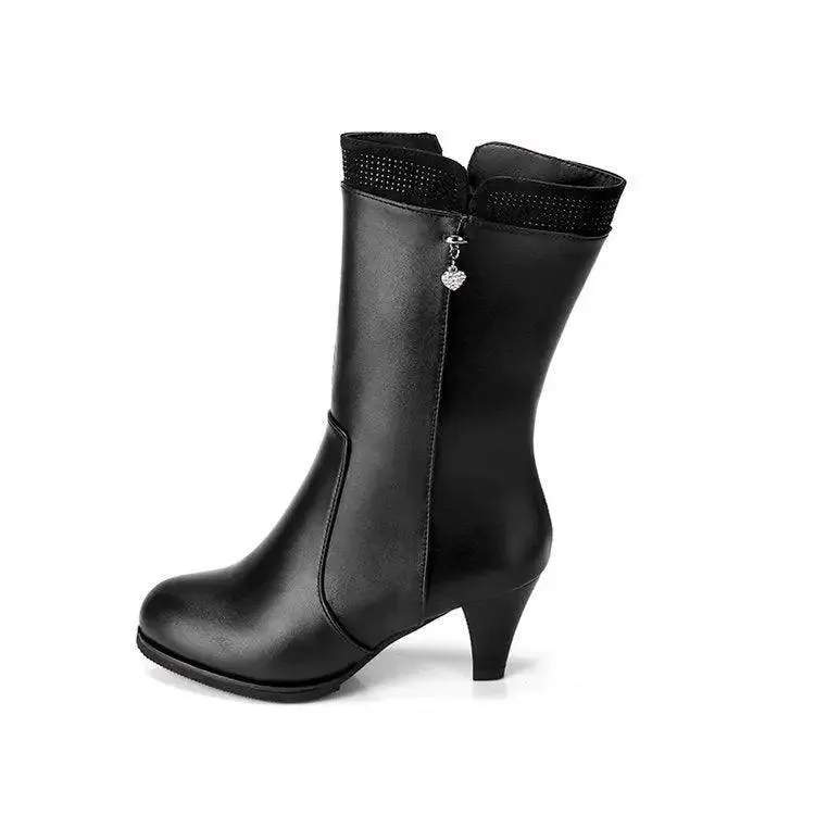 Chic Heart Charm Zipper High Heel Boots - Versatile Winter Fashion