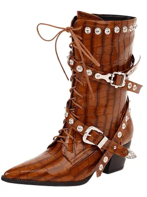 Chic Mid-Calf Boots For Women With Chunky Heels & Buckles