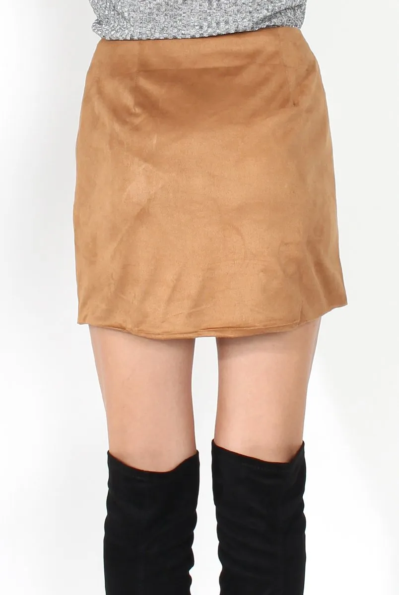 Esmey Camel Suede Zip Up Skirt