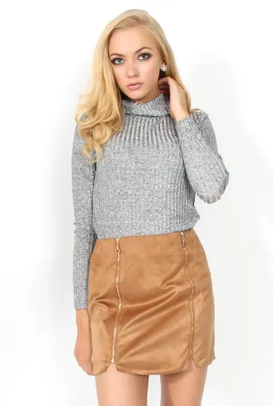 Esmey Camel Suede Zip Up Skirt