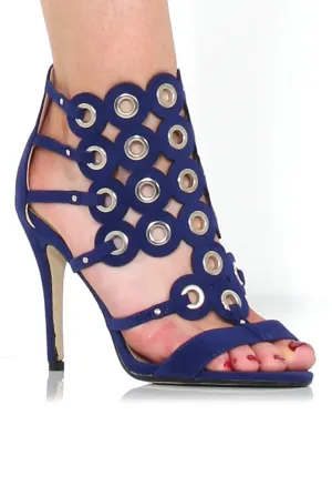 Evan Blue Suede Eyelet Heel