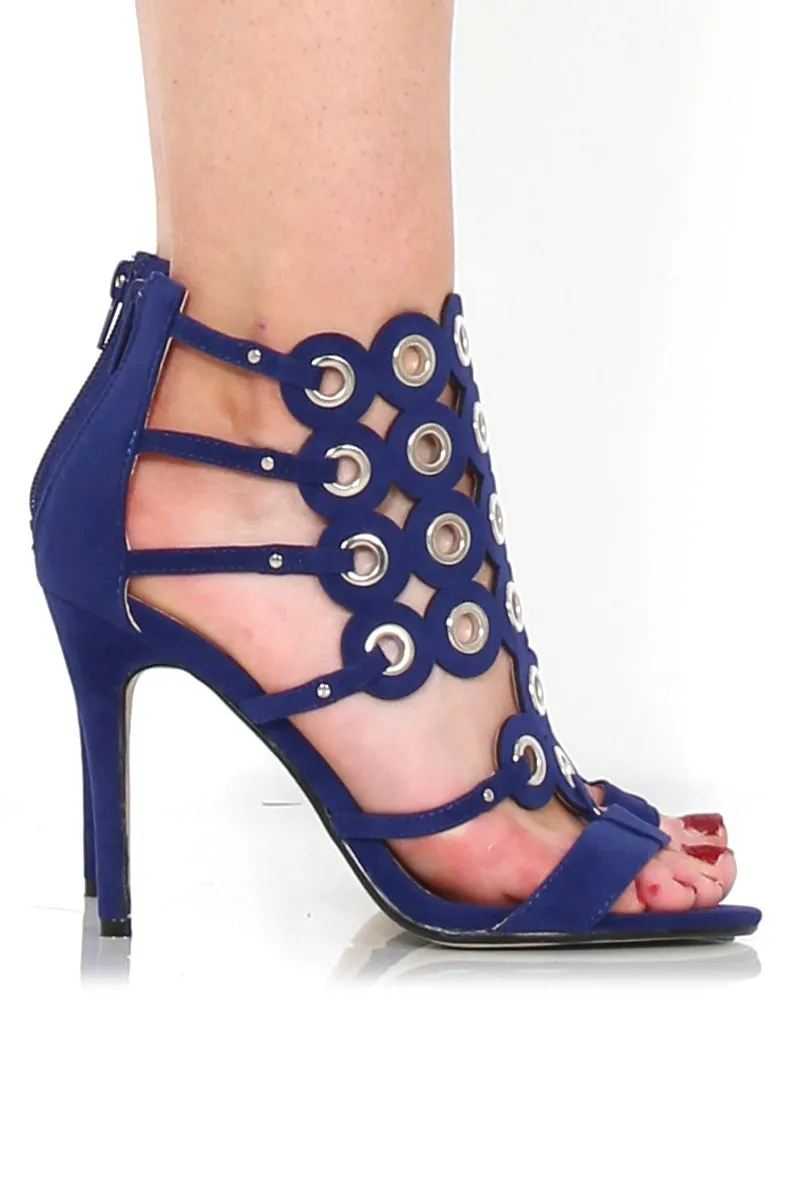 Evan Blue Suede Eyelet Heel