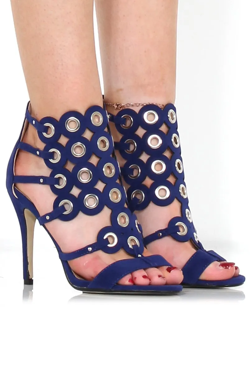 Evan Blue Suede Eyelet Heel