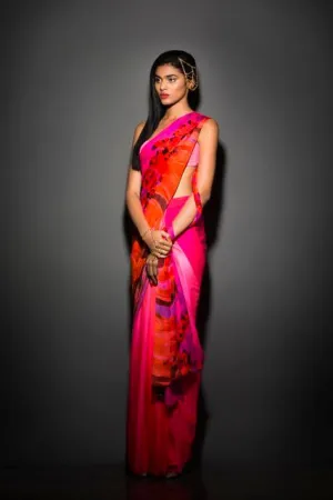 Fuchsia Shaded Satin Georgette Saree