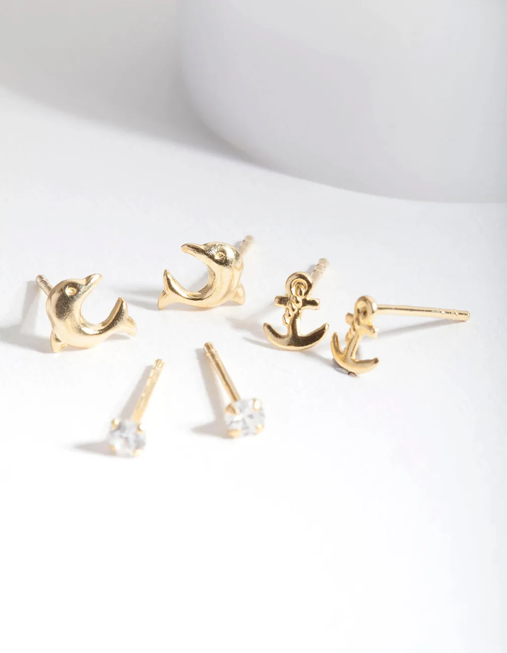 Gold Plated Sterling Silver Dolphin Stud Earring Pack