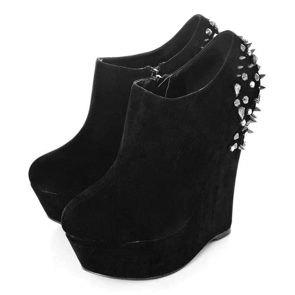 Hazel Wedge High Heel Platform Low Ankle Shoe Boots With Spikes