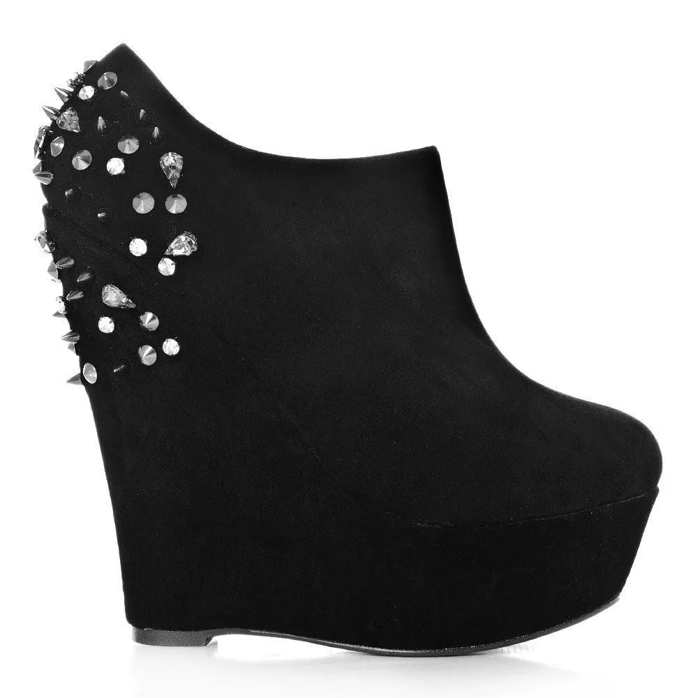 Hazel Wedge High Heel Platform Low Ankle Shoe Boots With Spikes