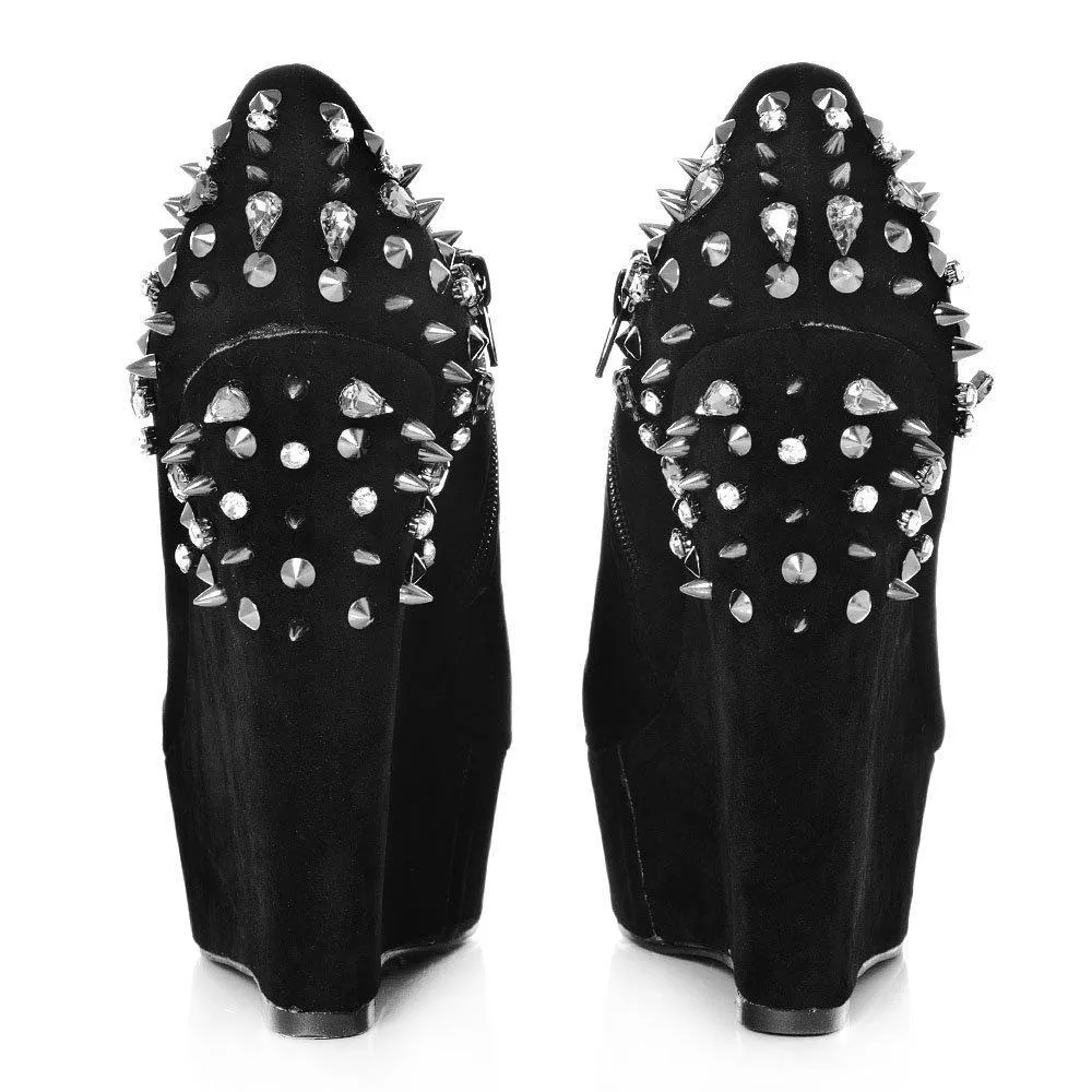 Hazel Wedge High Heel Platform Low Ankle Shoe Boots With Spikes