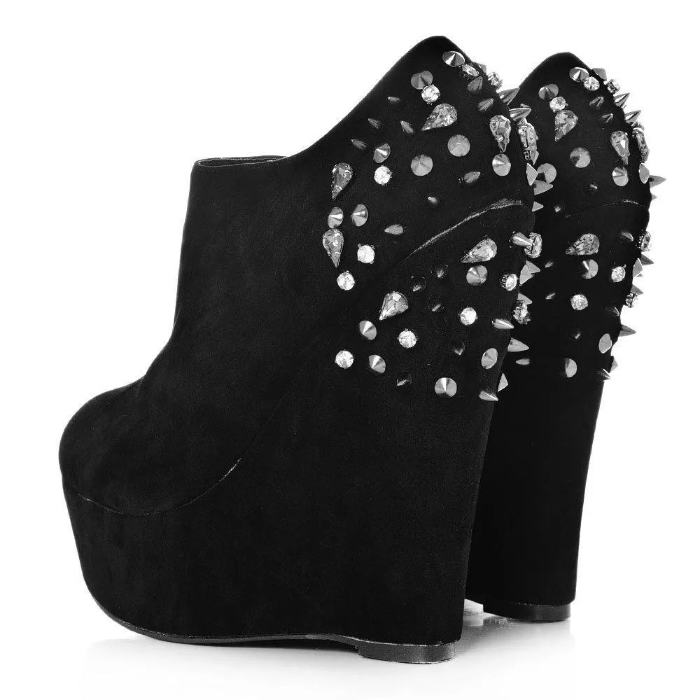 Hazel Wedge High Heel Platform Low Ankle Shoe Boots With Spikes