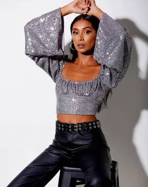 Ireny Crop Top in Drape Sequin Silver