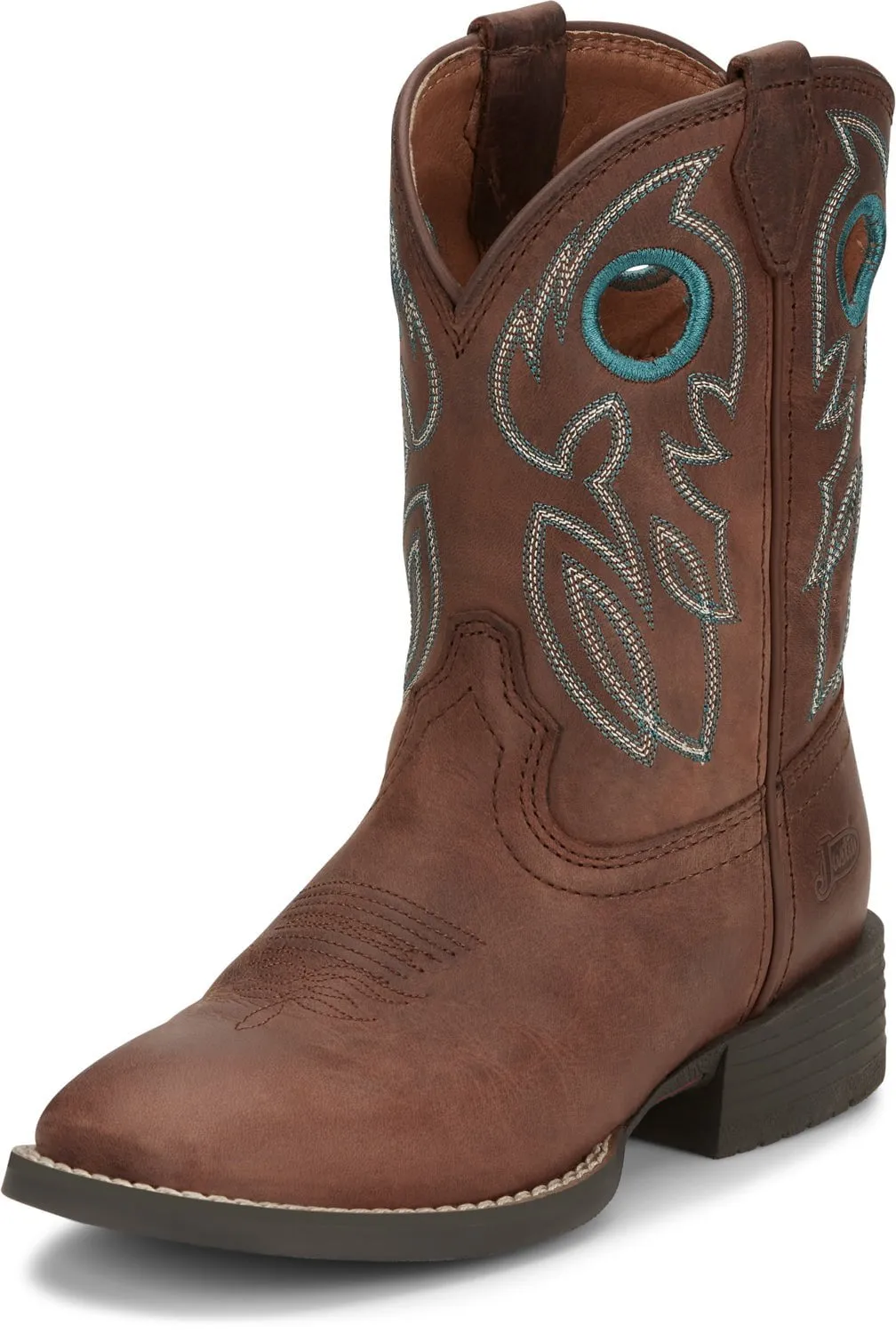 Justin 8in Square Toe Brown Bowline Junior Leather Cowboy Boots