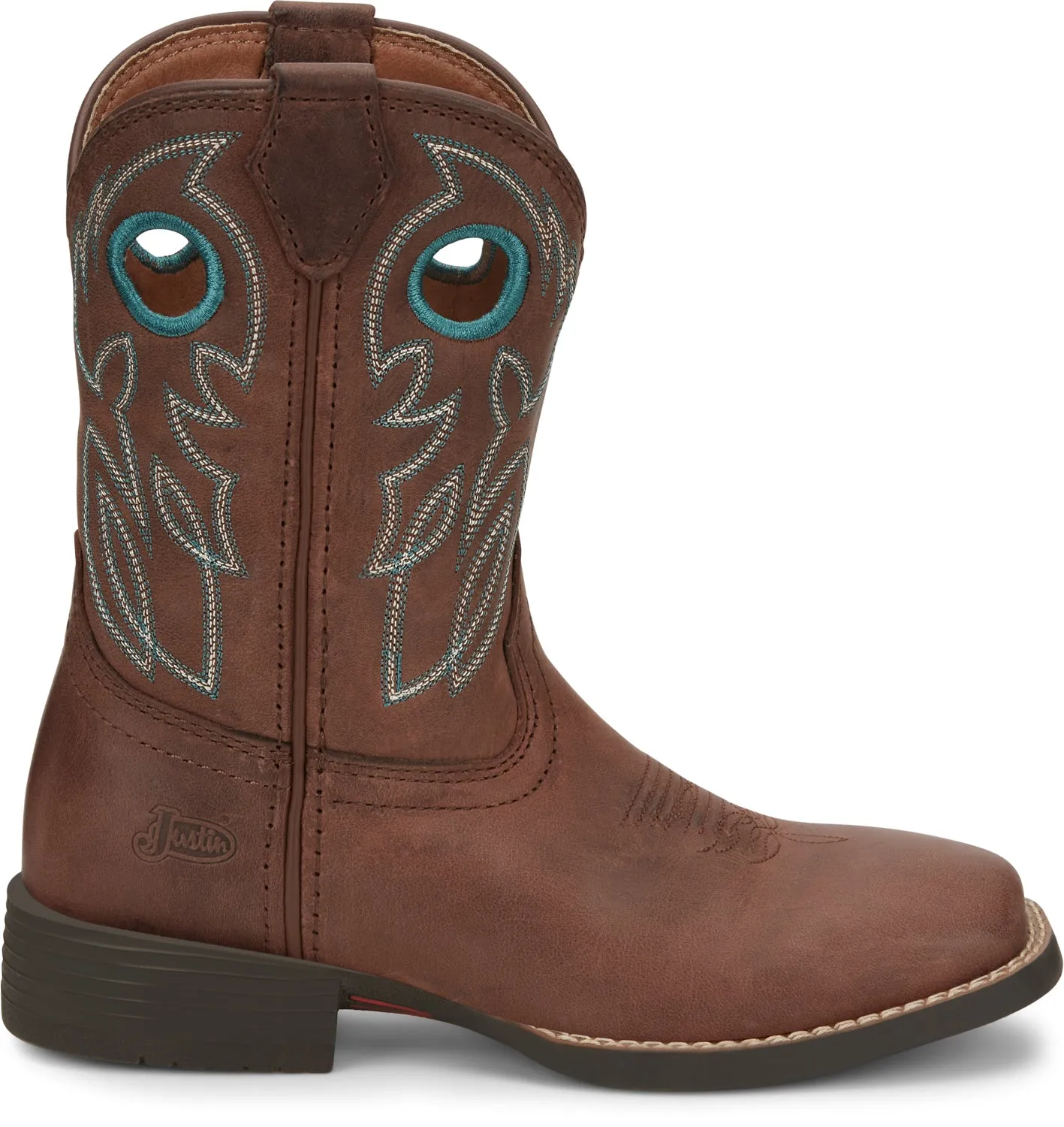 Justin 8in Square Toe Brown Bowline Junior Leather Cowboy Boots