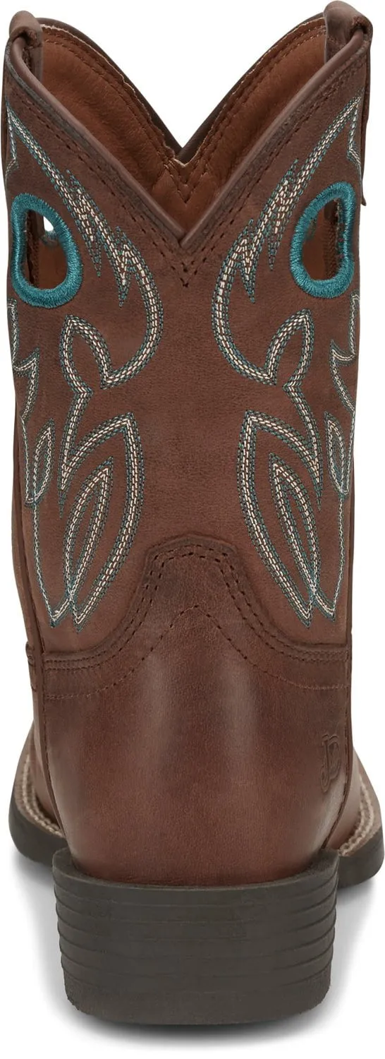 Justin 8in Square Toe Brown Bowline Junior Leather Cowboy Boots