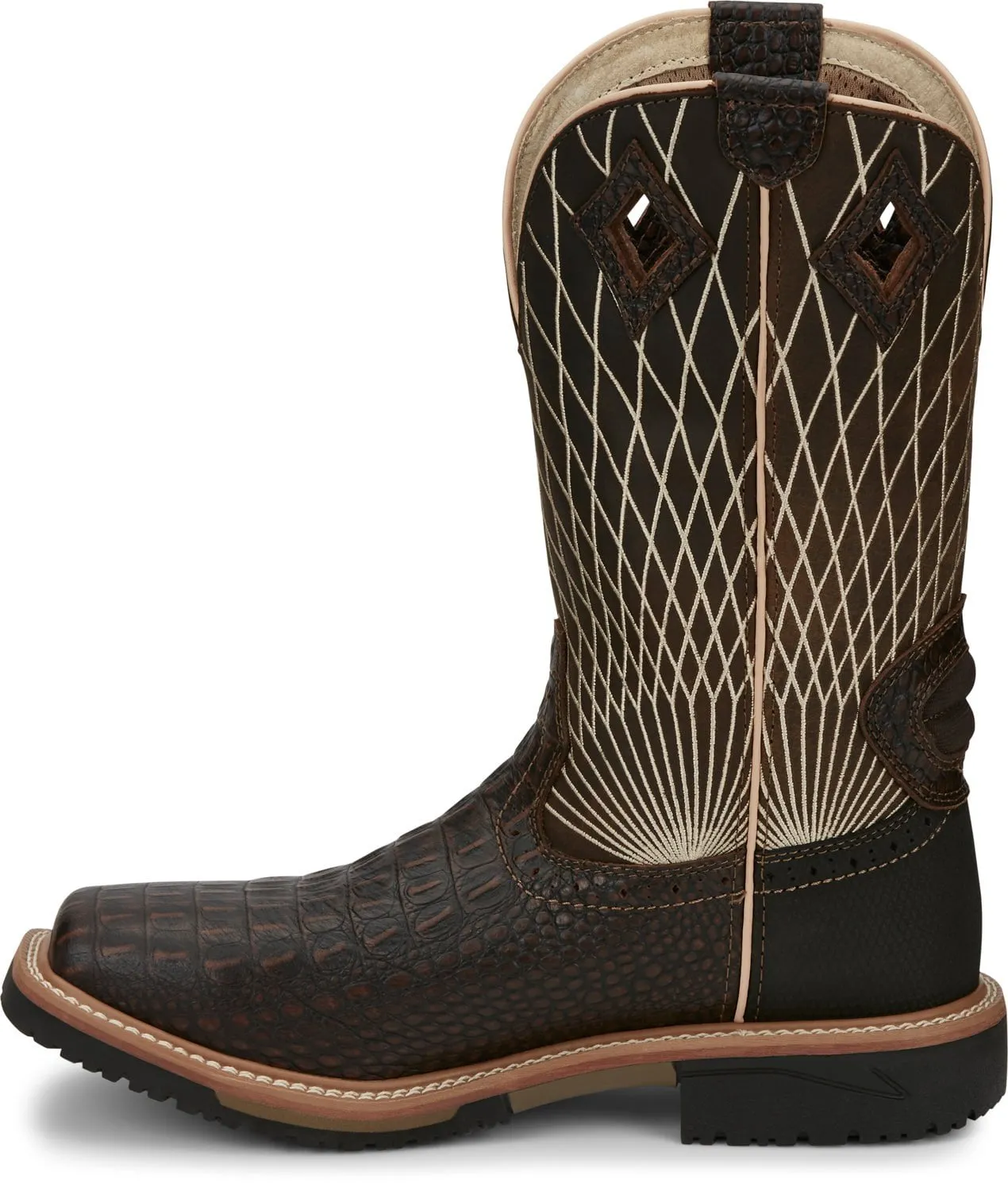 Justin Croc Print CT Mens Chocolate Derrickman Leather Work Boots