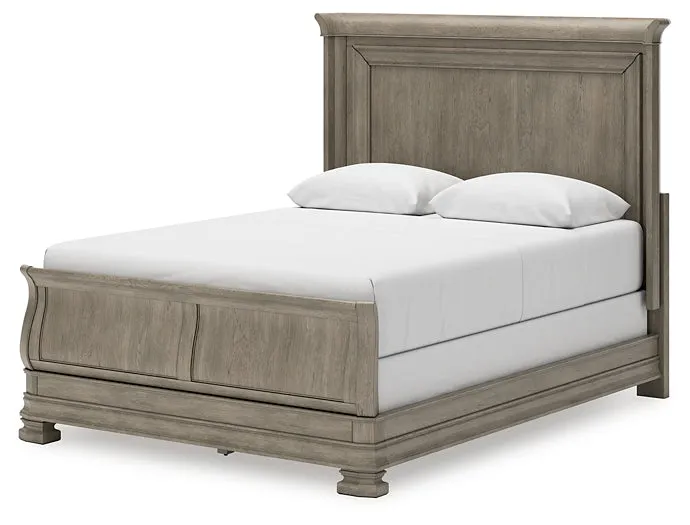 Lexorne Queen Sleigh Bed with Mirrored Dresser and Nightstand