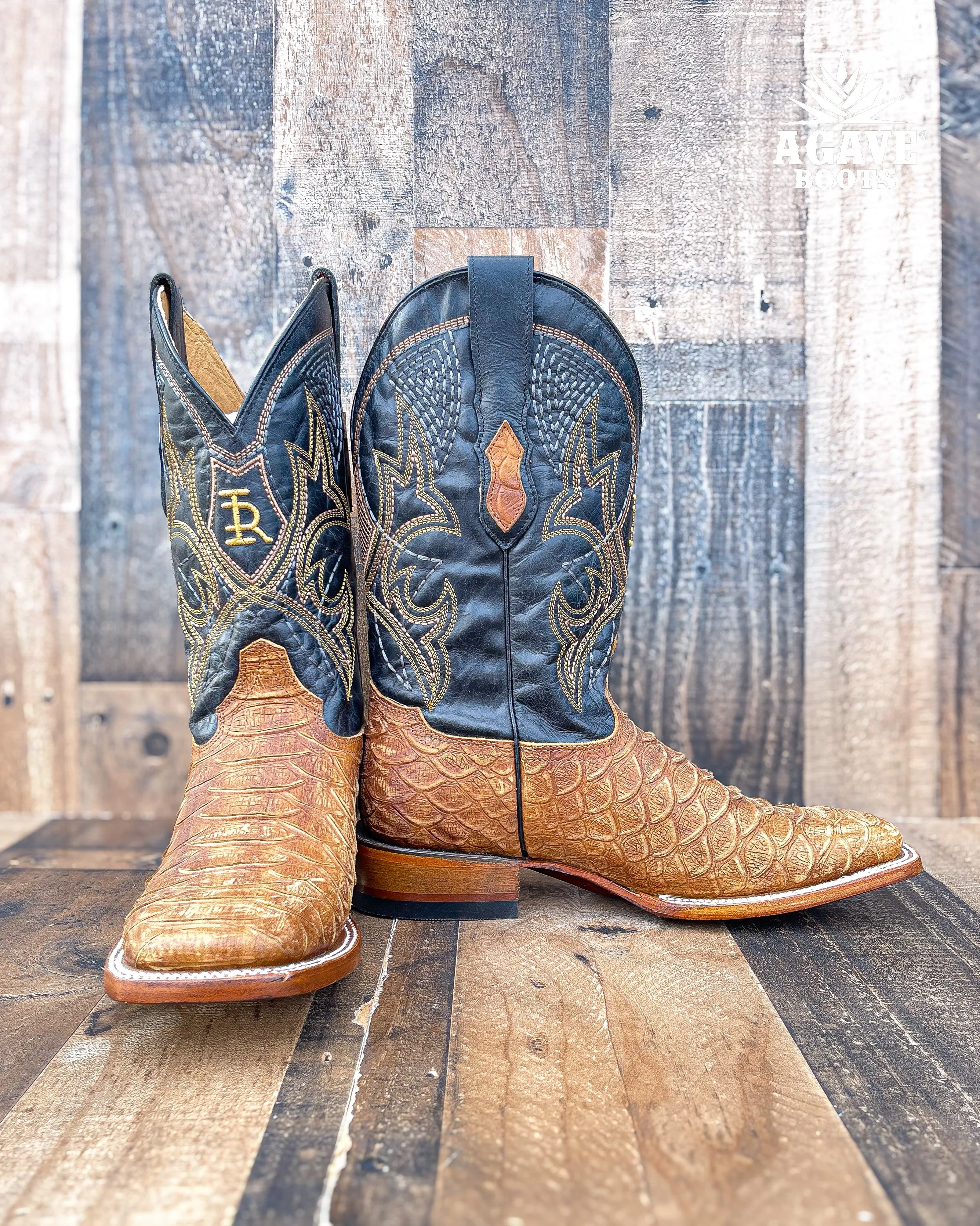 LIGHT BROWN PYTHON | MEN SQUARE TOE WESTERN COWBOY BOOTS