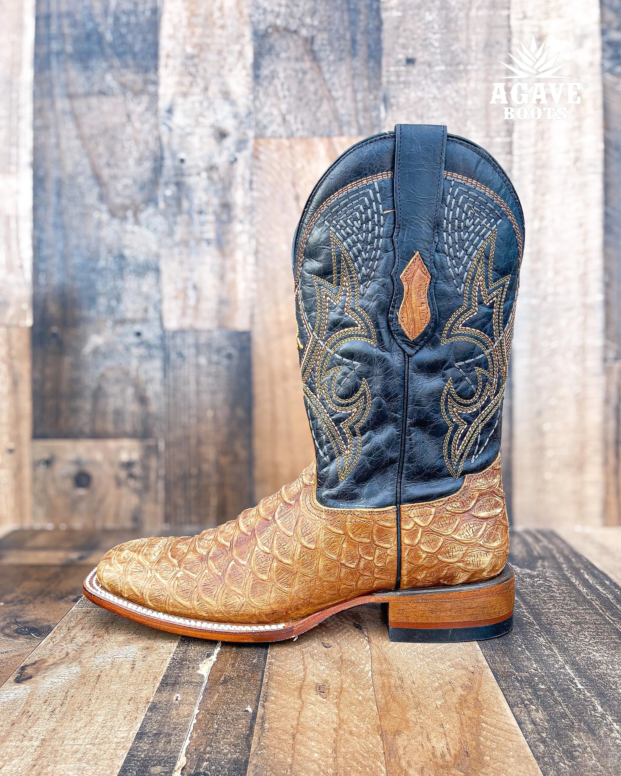 LIGHT BROWN PYTHON | MEN SQUARE TOE WESTERN COWBOY BOOTS