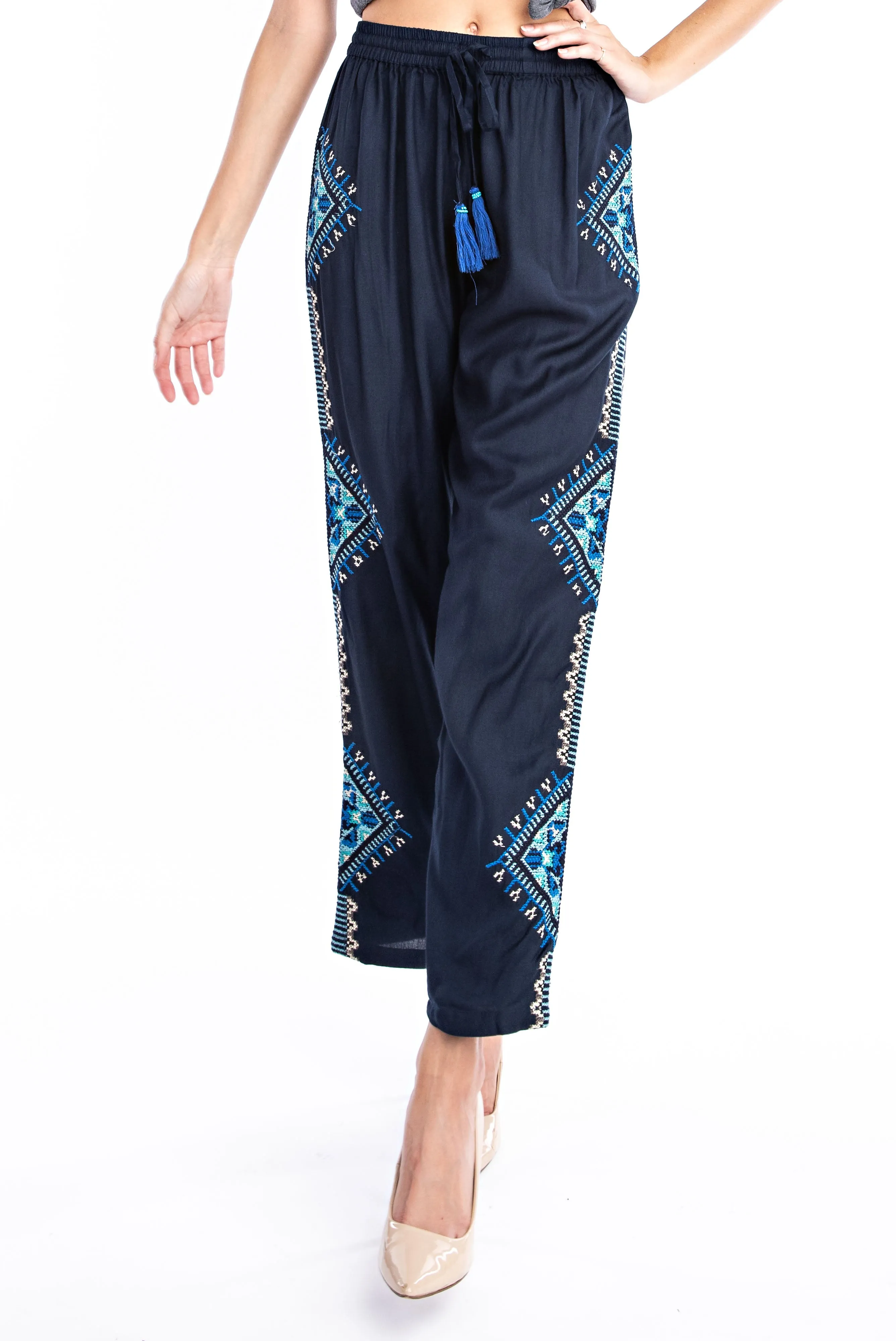 Midnight Blue Aztec Embroidered Pant