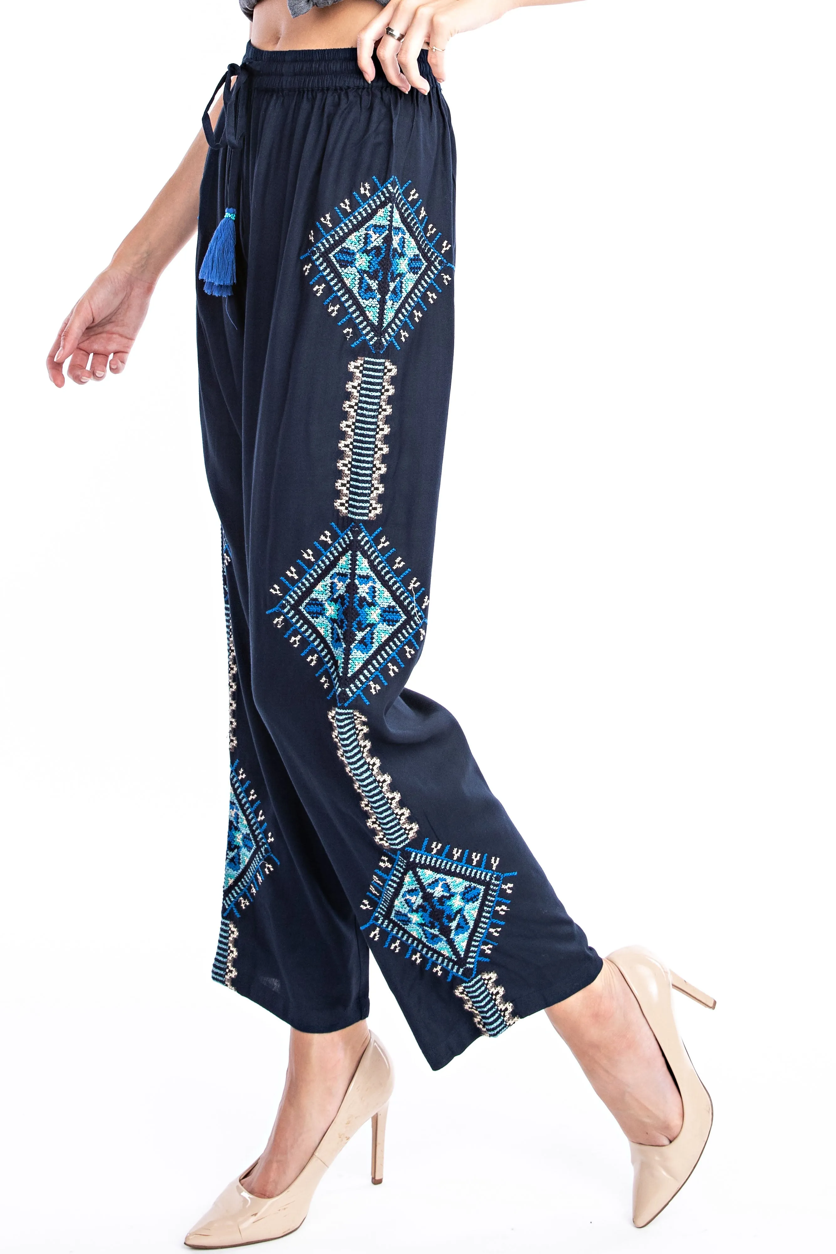 Midnight Blue Aztec Embroidered Pant