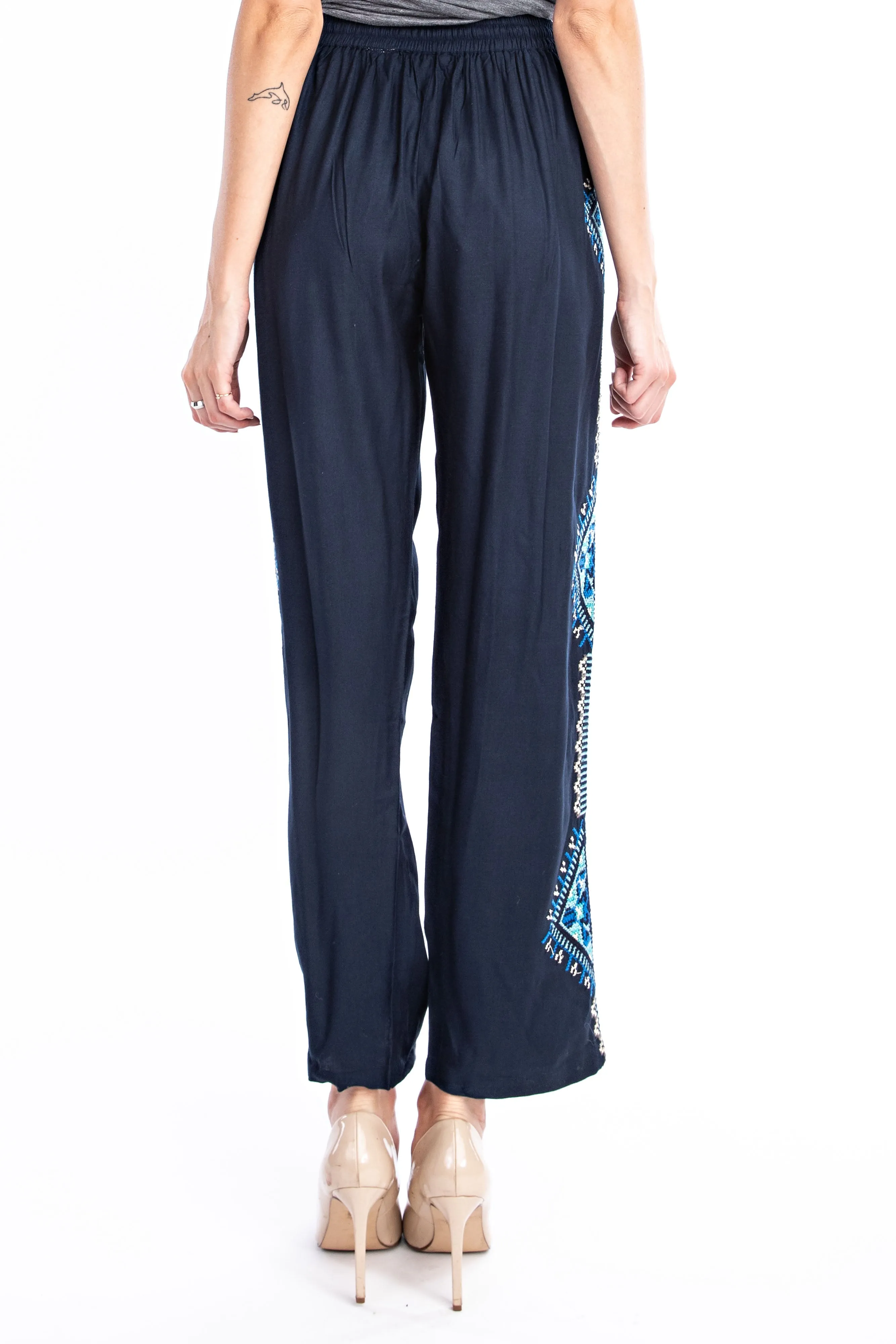 Midnight Blue Aztec Embroidered Pant