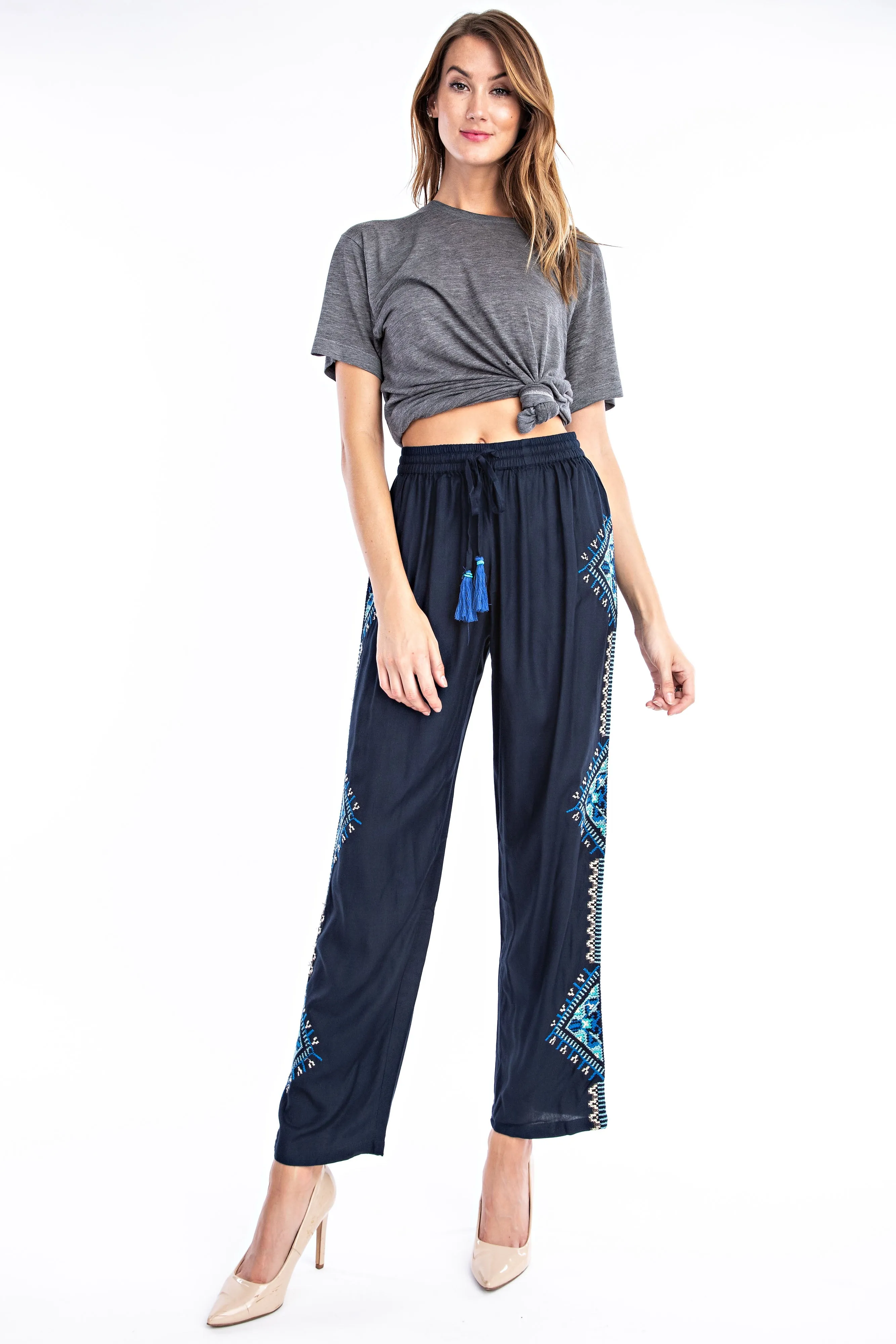 Midnight Blue Aztec Embroidered Pant