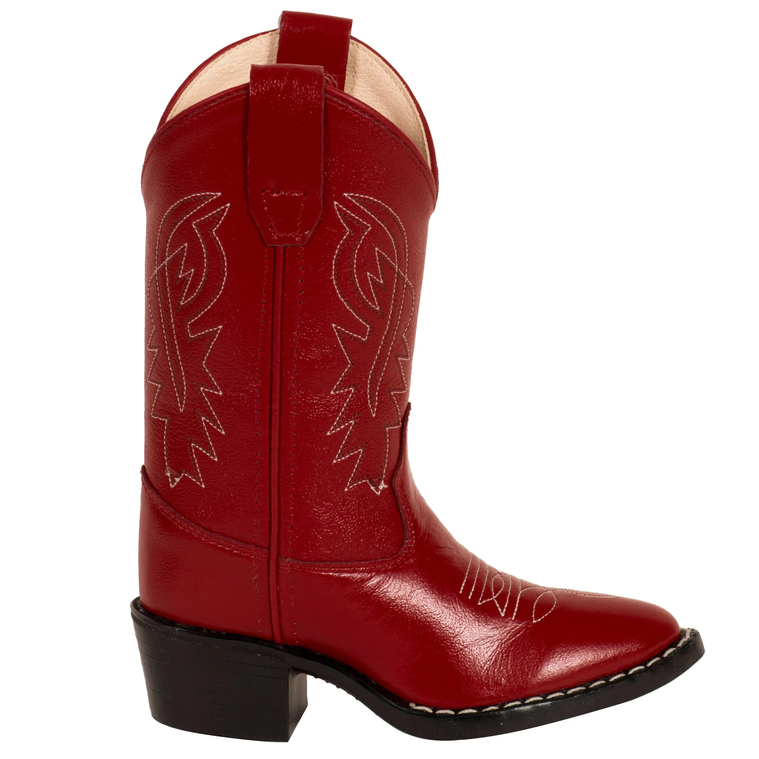 Old West Red Childrens Girls Corona Leather J Toe Cowboy Western Boots