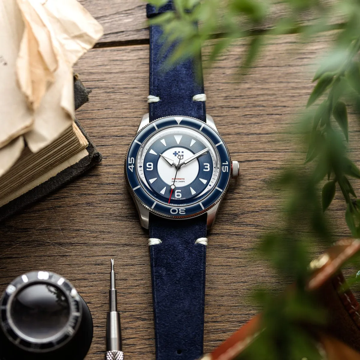 Overton Conceria Opera Suede V-Stitch Watch Strap - Midnight Blue