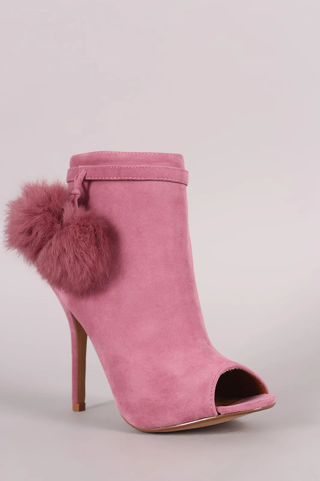 Rosey - Suede Pompom Stiletto Ankle Boots