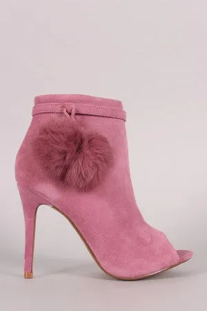 Rosey - Suede Pompom Stiletto Ankle Boots