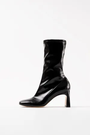 RUTH -  Black Faux Patent Stretch Leather Ankle Boots