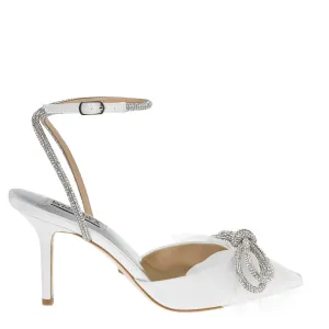 Sacred - Pointed Toe Rhinestone and Tulle Bow Stiletto - White