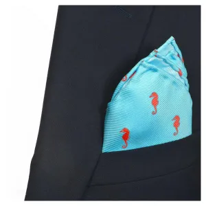 Seahorse Pocket Square - Blue