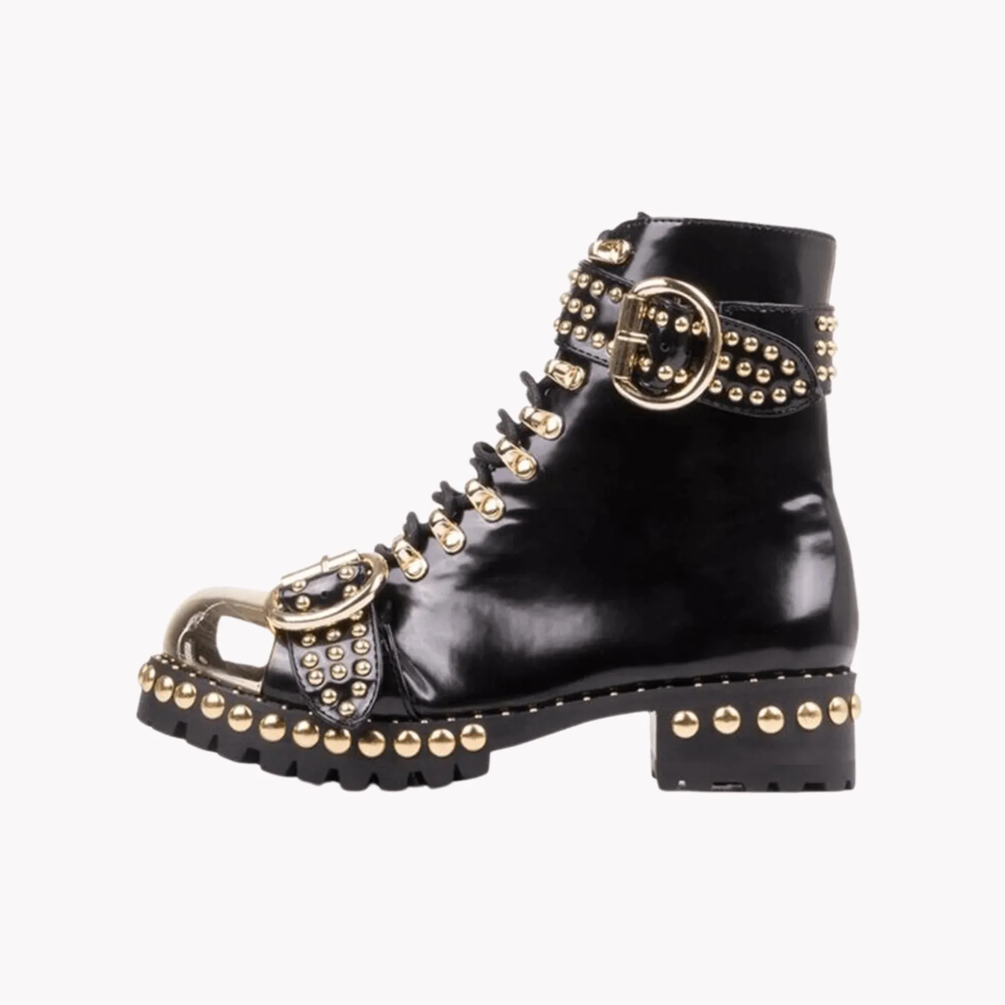 Studded Leather Buckle Boots