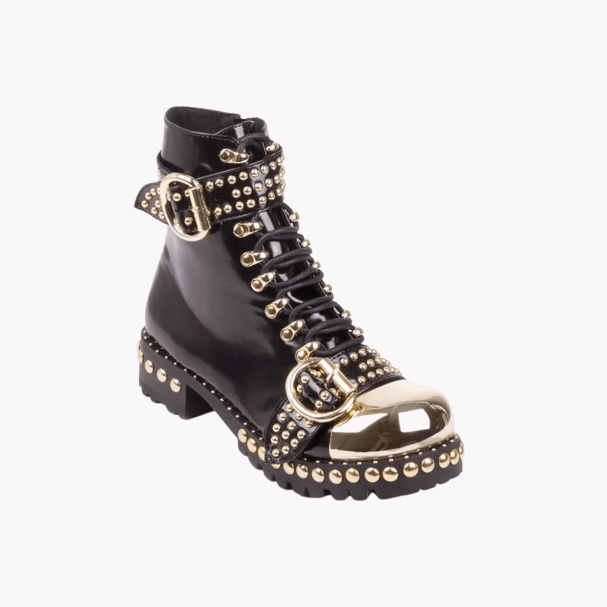 Studded Leather Buckle Boots