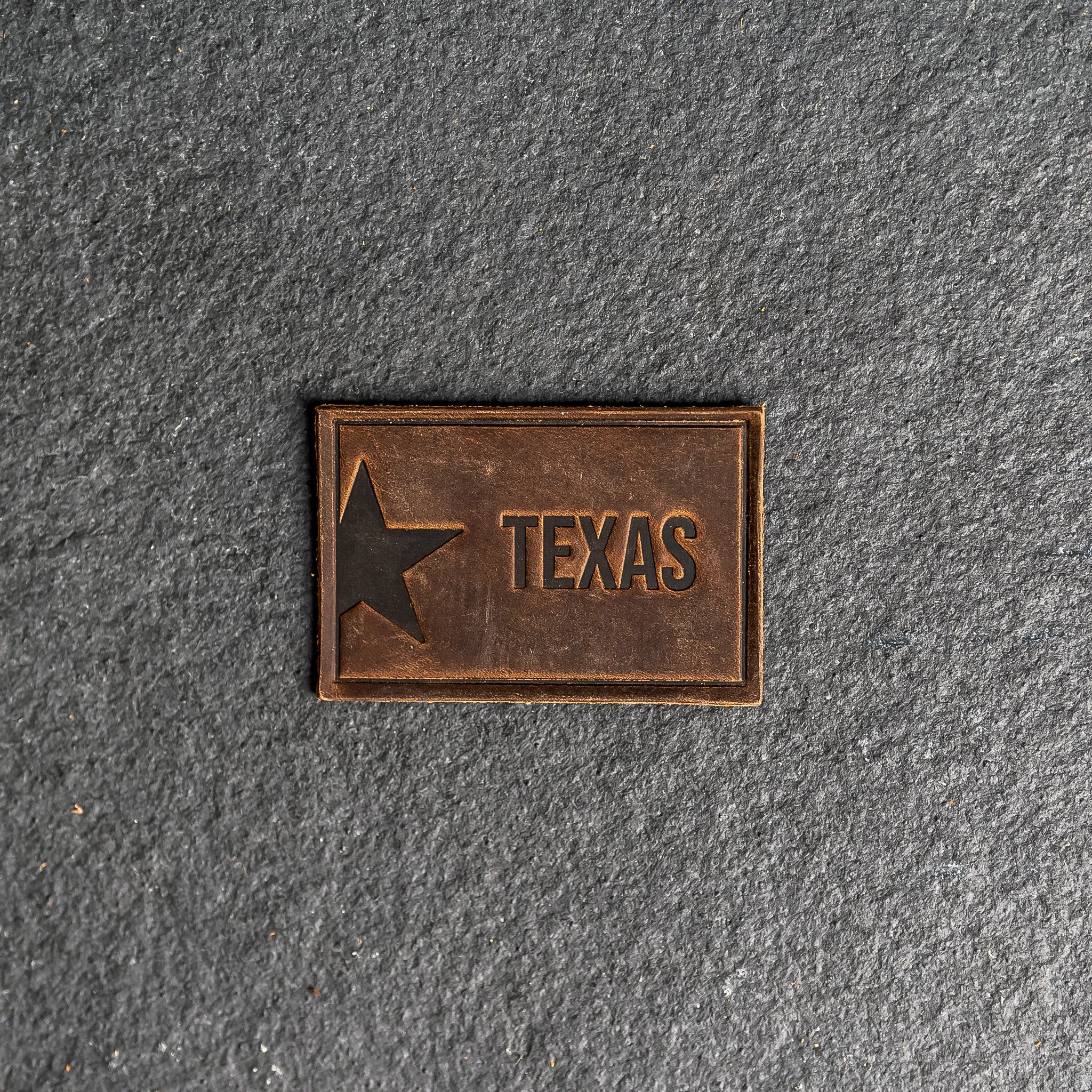 Texas License Plate Leather Patches with optional Velcro added