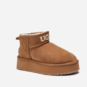 Ugg Classic Platform Knit Logo Ultra Mini Boots (Water Resistant)(4cm)