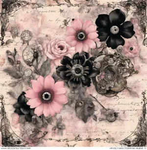 Vintage Floral Steampunk Journal 12 Printed Vinyl Sheet-Tumbler Wrap