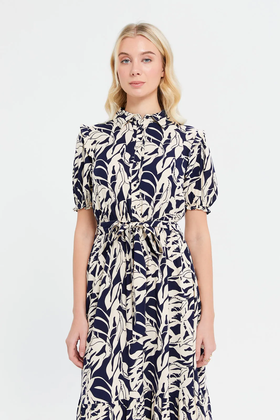 Women Black And Beige Printed Shirt Dress