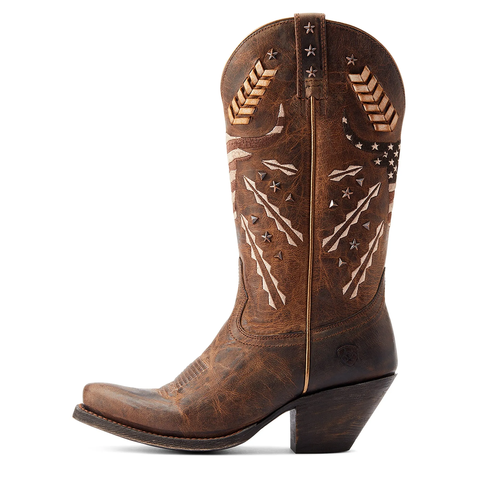 Women's Tan Circuit Fancy Embroidered Americana Blunt Toe Western Boots