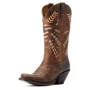 Women's Tan Circuit Fancy Embroidered Americana Blunt Toe Western Boots