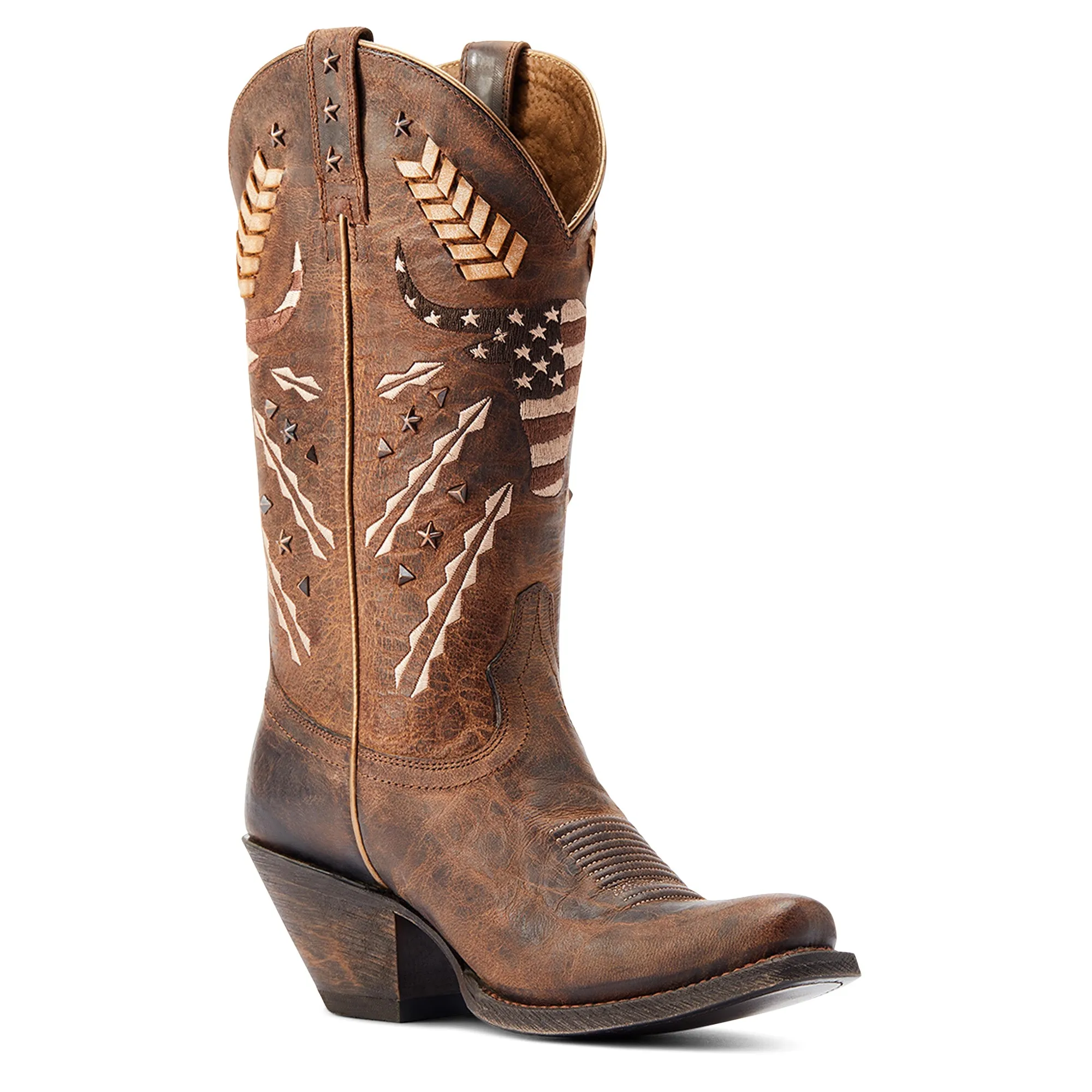 Women's Tan Circuit Fancy Embroidered Americana Blunt Toe Western Boots